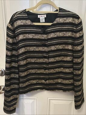 Talbots Black & Gold Striped Button-Front Women's Business Jacket size 18 XXL